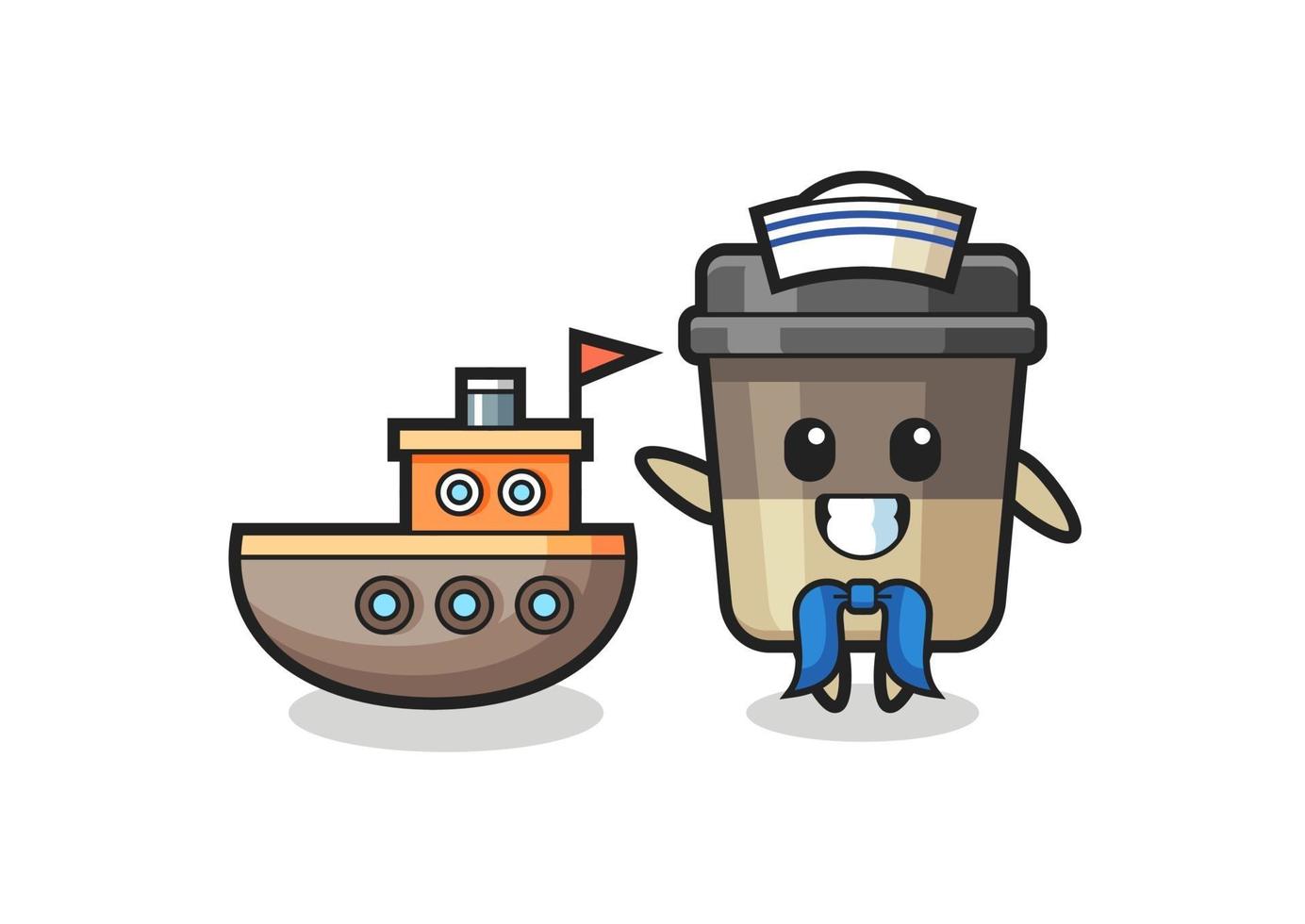 Character mascot of coffee cup as a sailor man vector