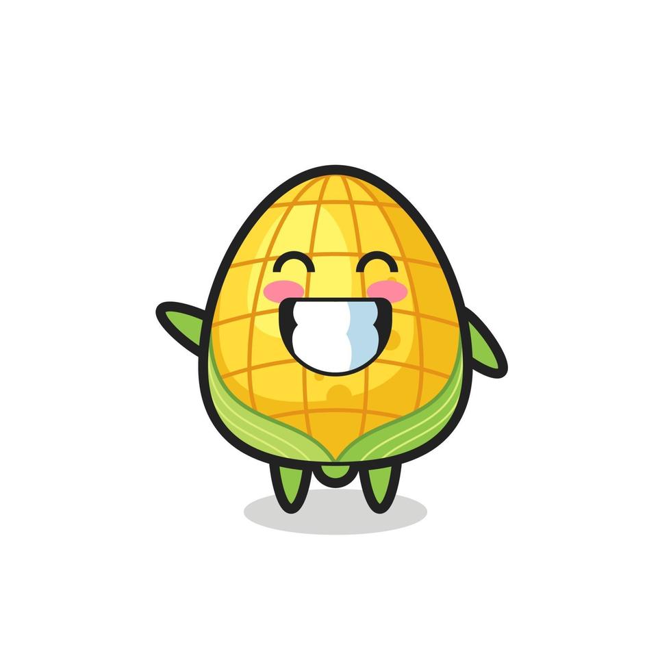corn cartoon character doing wave hand gesture vector