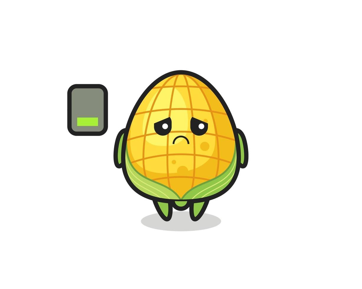 corn mascot character doing a tired gesture vector