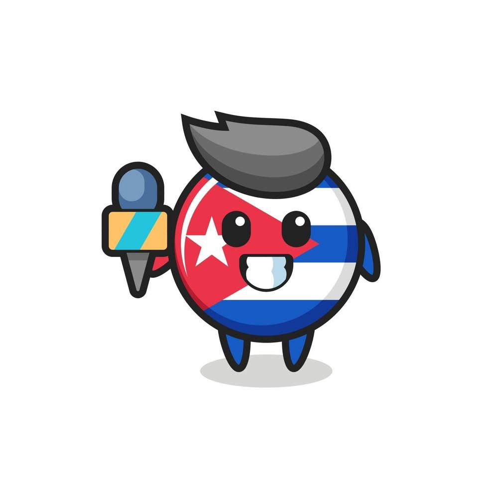 mascota de personaje de la insignia de la bandera de cuba como reportero de noticias vector