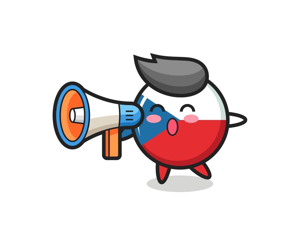 ilustración de personaje de insignia de bandera checa sosteniendo un megáfono vector