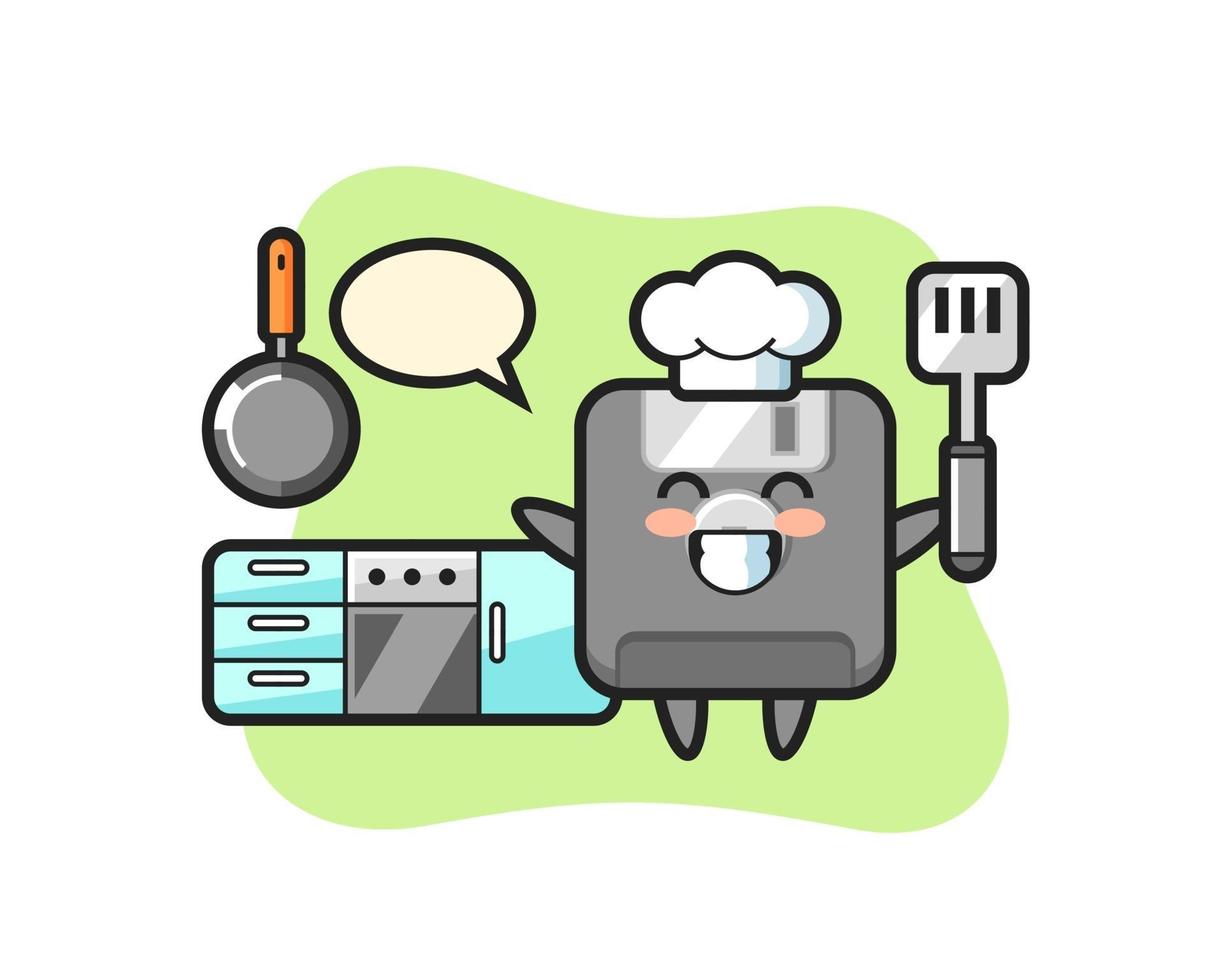 floppy disk character illustration as a chef is cooking vector