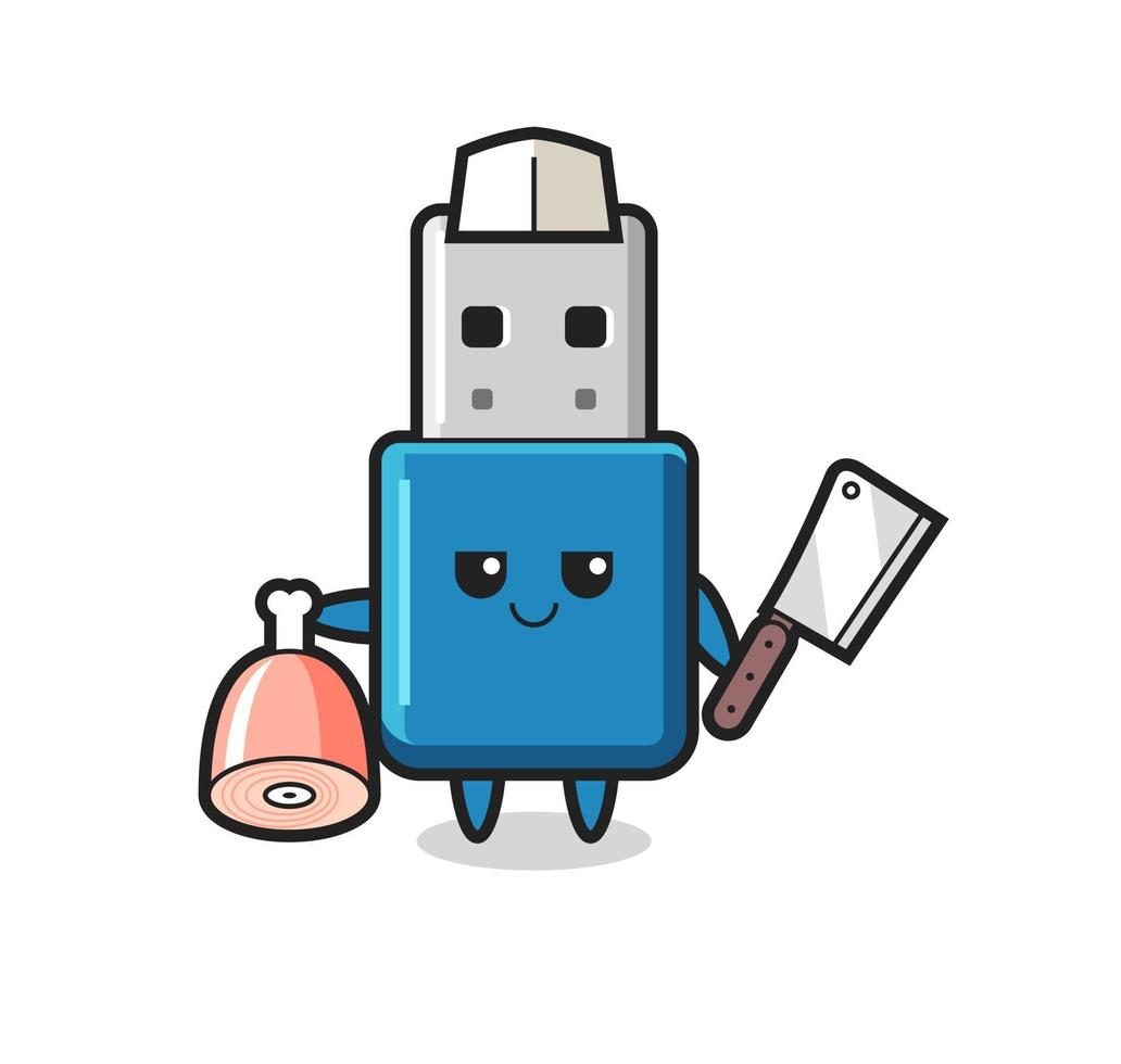Illustration of flash drive usb character as a butcher vector
