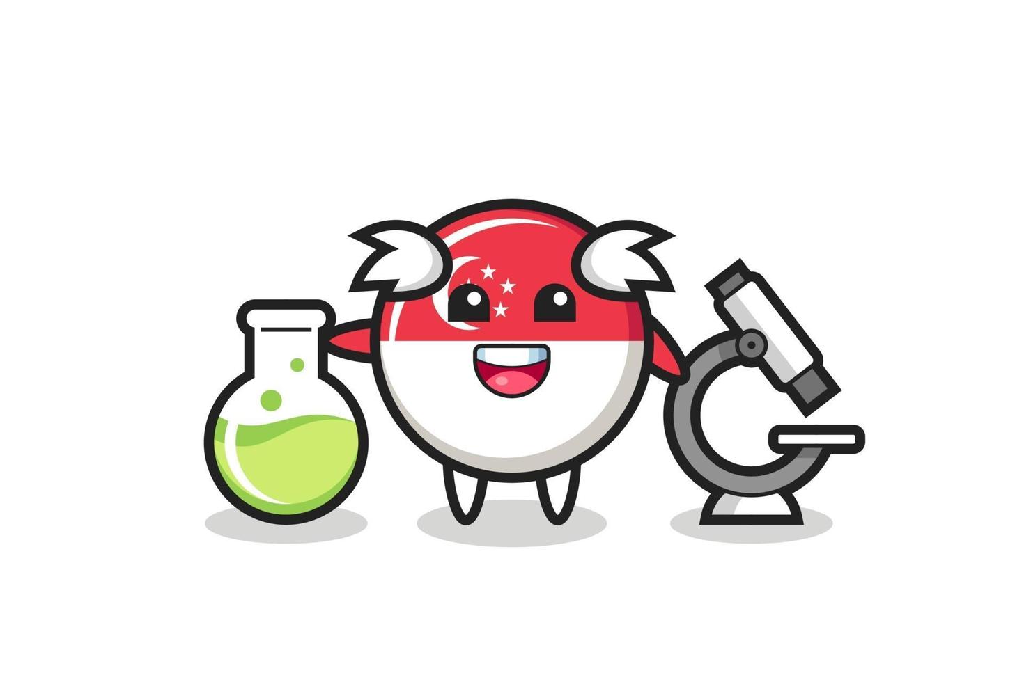 Personaje de mascota de la insignia de la bandera de Singapur como científico vector