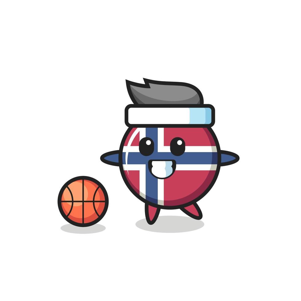 ilustración de dibujos animados de la insignia de la bandera de noruega está jugando baloncesto vector