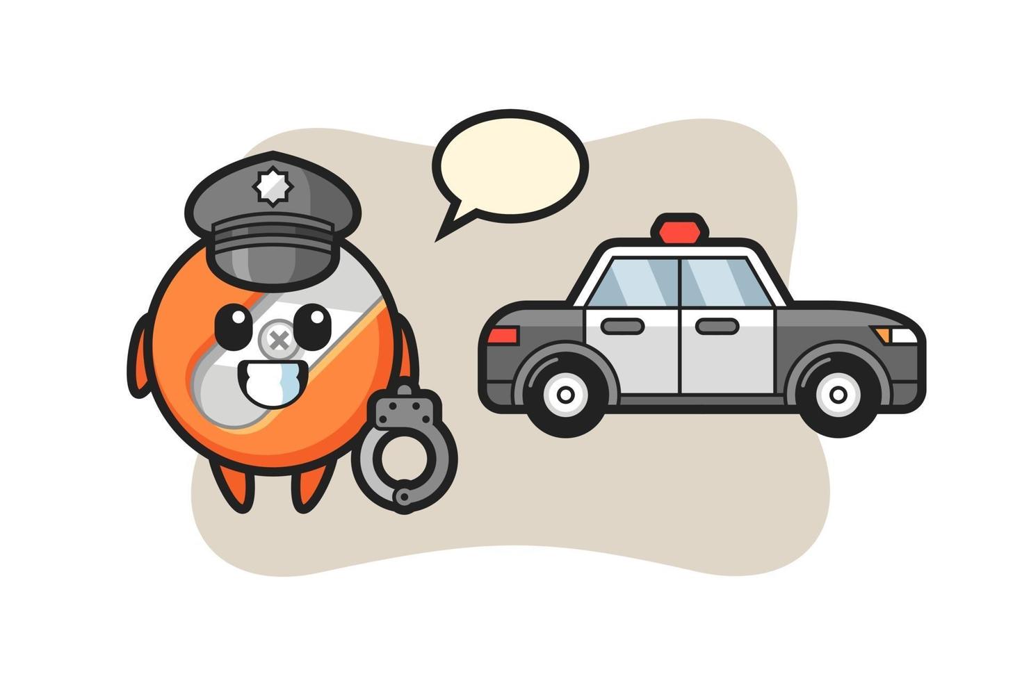 Cartoon mascot of pencil sharpener as a police vector