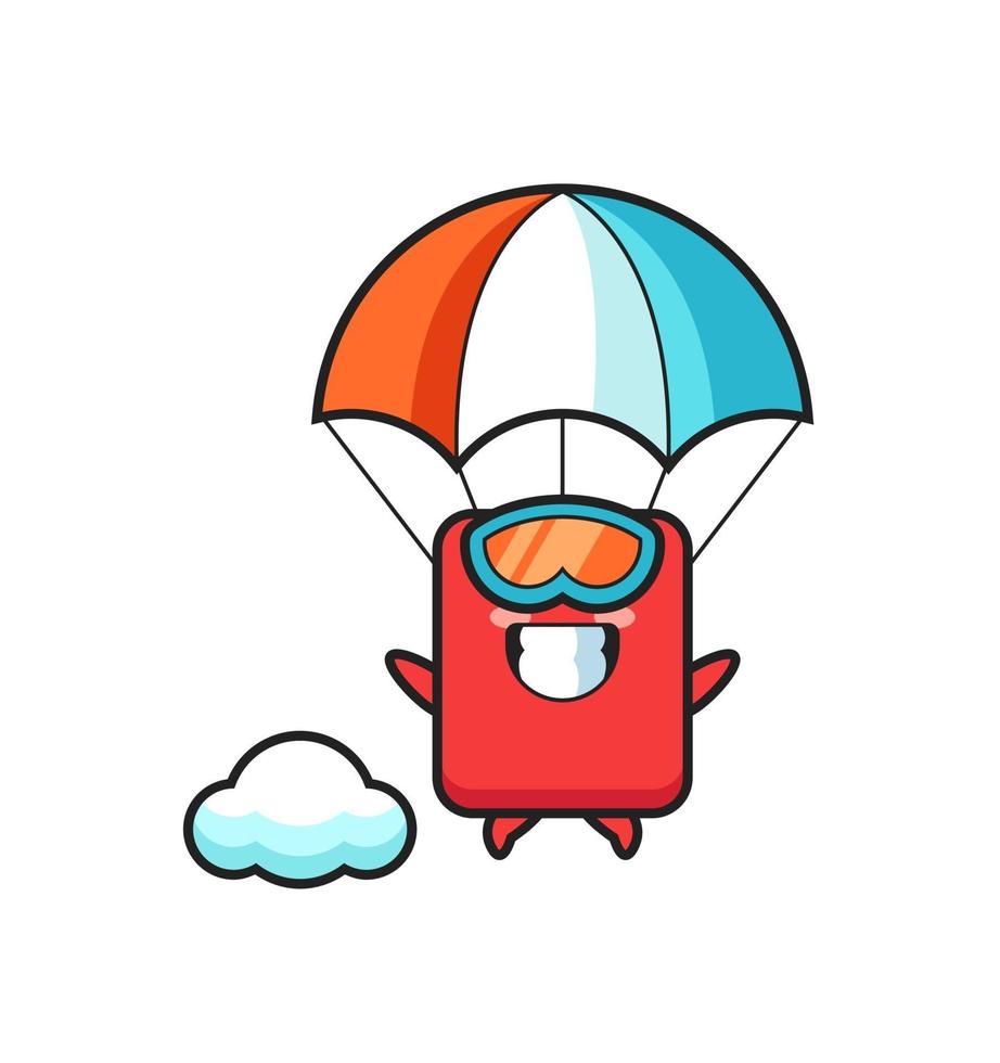 red card mascot cartoon is skydiving with happy gesture vector