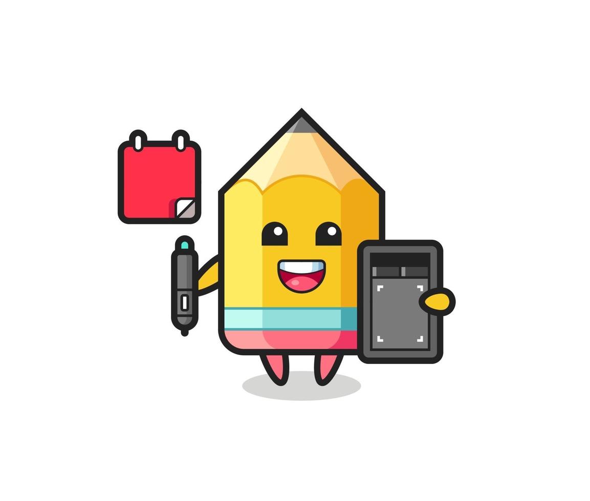 Illustration of pencil mascot as a graphic designer vector