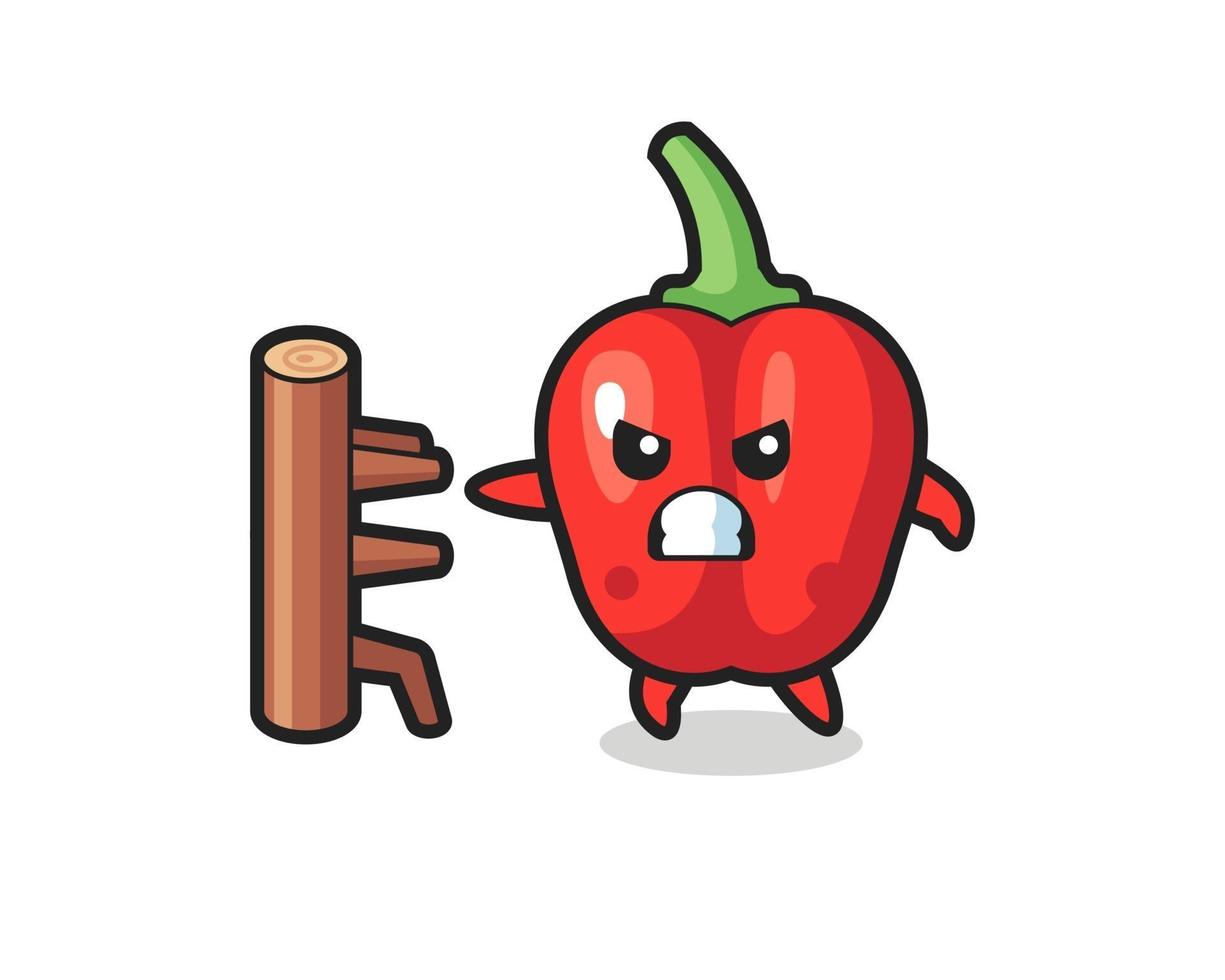red bell pepper cartoon illustration as a karate fighter vector