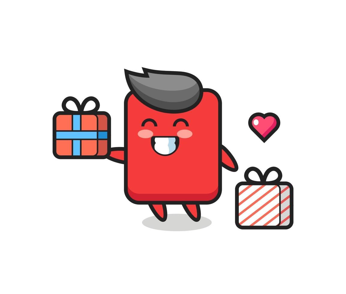 red card mascot cartoon giving the gift vector