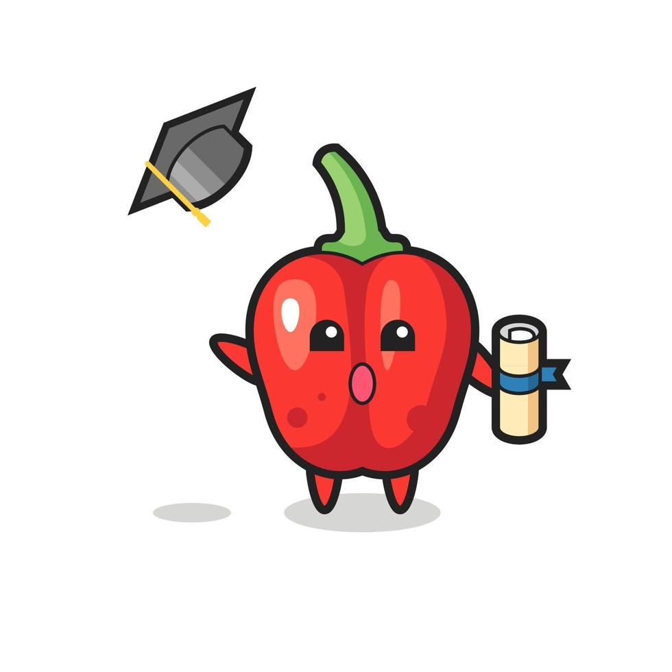Illustration of red bell pepper cartoon throwing the hat at graduation vector