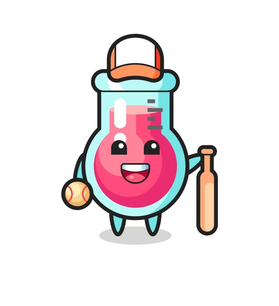 personaje de dibujos animados de vaso de laboratorio como jugador de beisbol vector