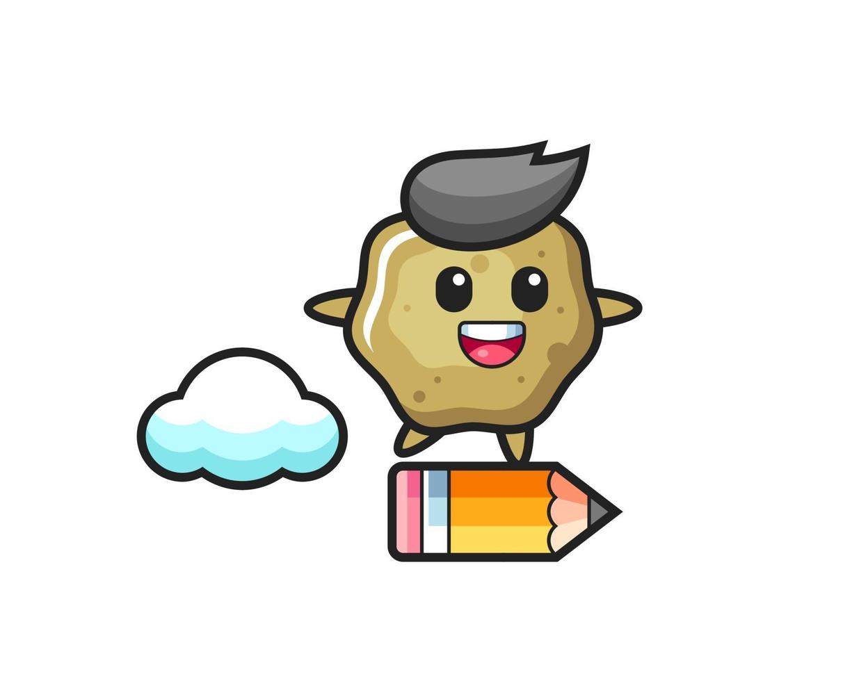loose stools mascot illustration riding on a giant pencil vector