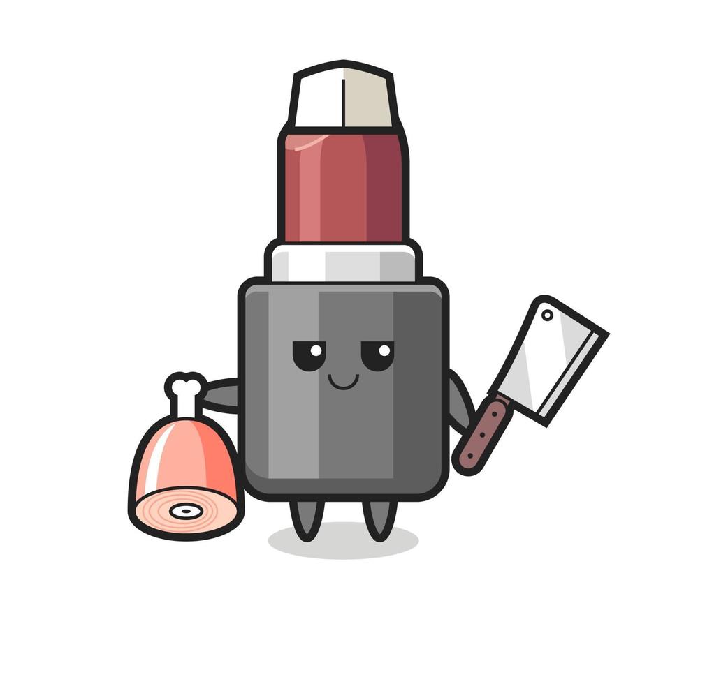 Ilustración de personaje de lápiz labial como carnicero. vector