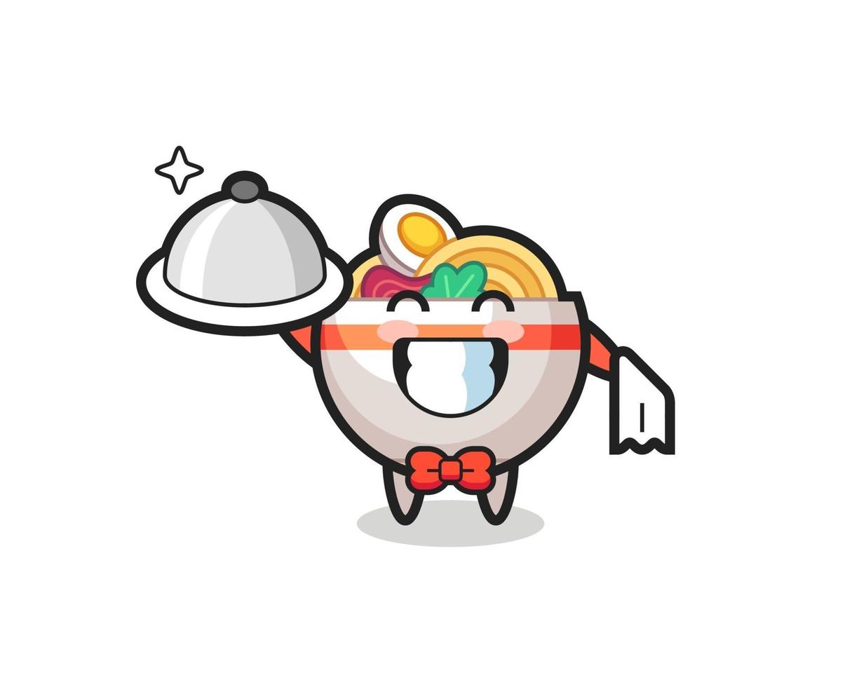 Character mascot of noodle bowl as a waiters vector