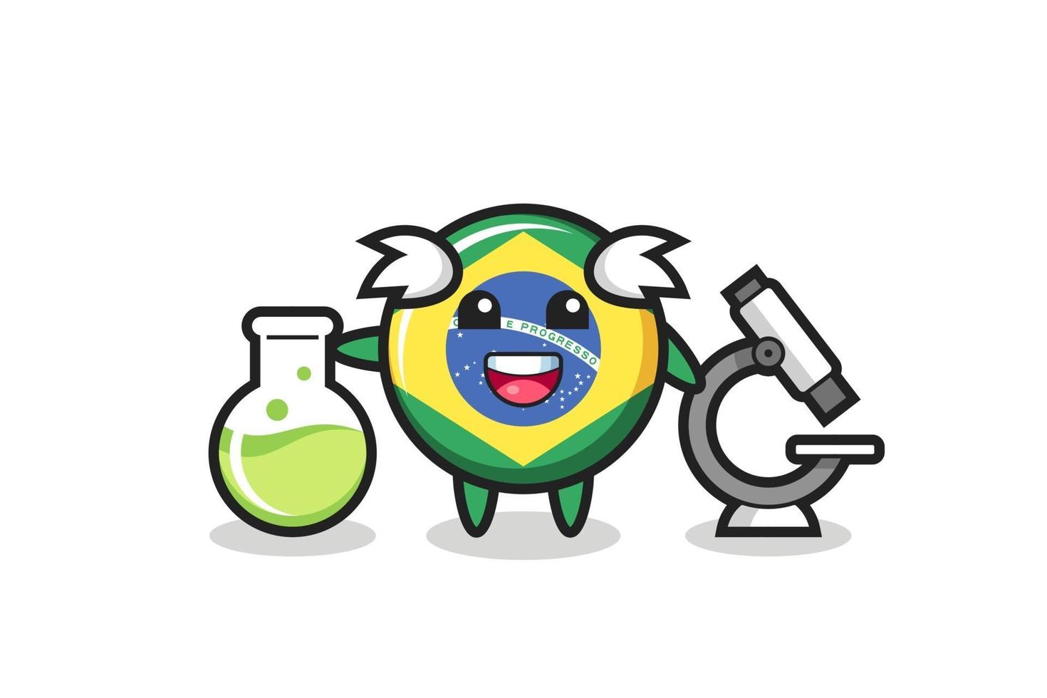 Personaje de mascota de la insignia de la bandera de Brasil como científico vector