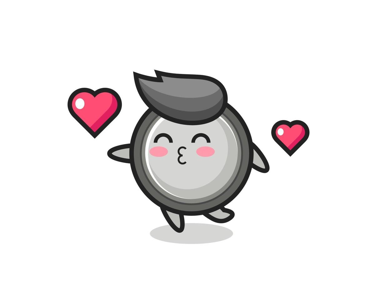 button cell character cartoon with kissing gesture vector