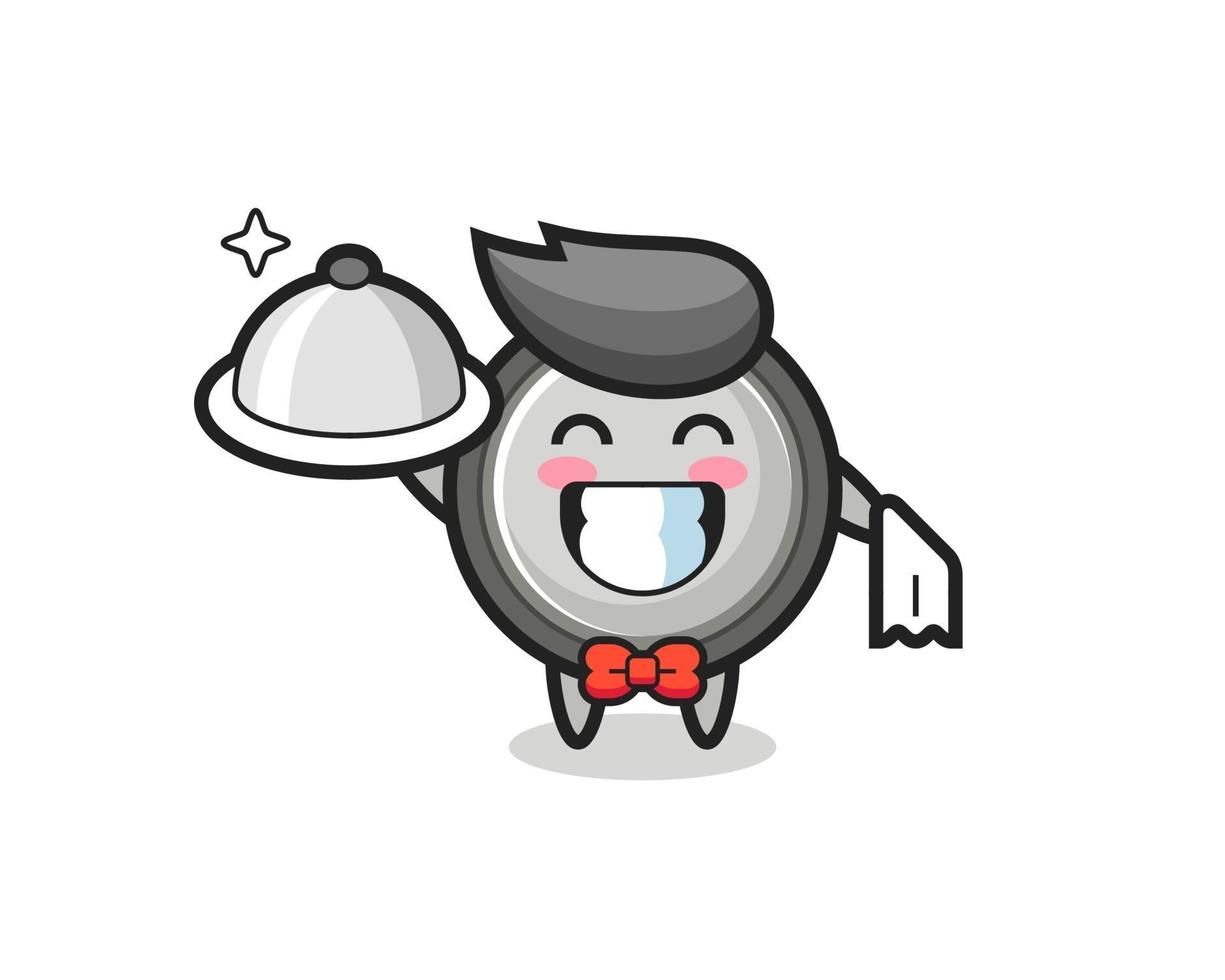 Character mascot of button cell as a waiters vector