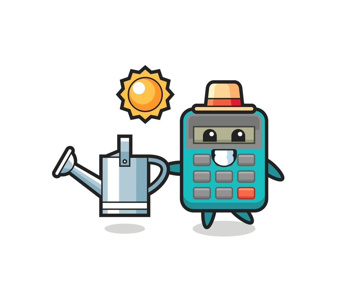 Cartoon character of calculator holding watering can vector