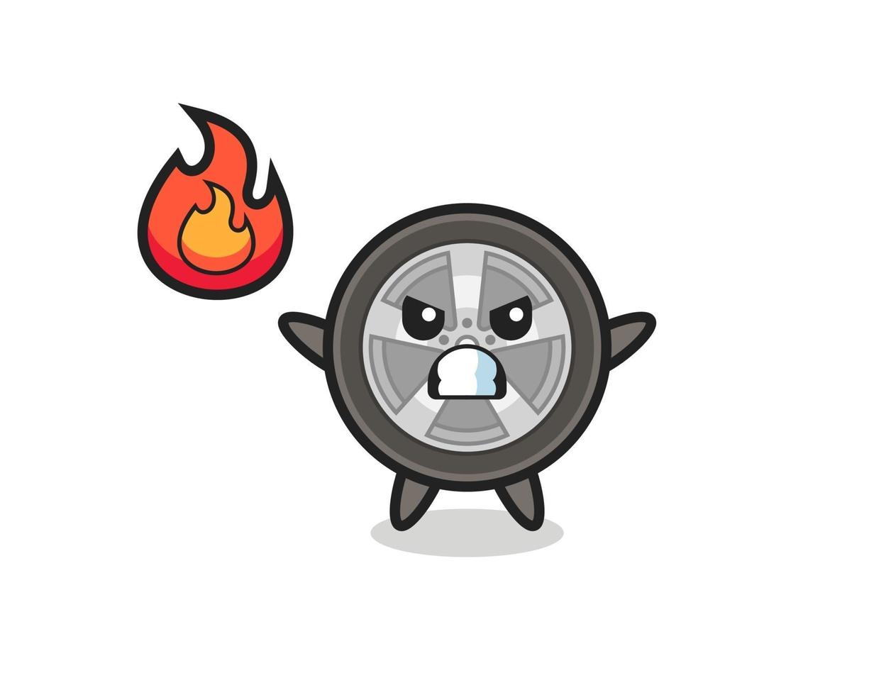 car wheel character cartoon with angry gesture vector
