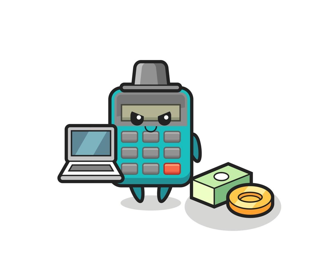 Ilustración de mascota de calculadora como pirata informático. vector