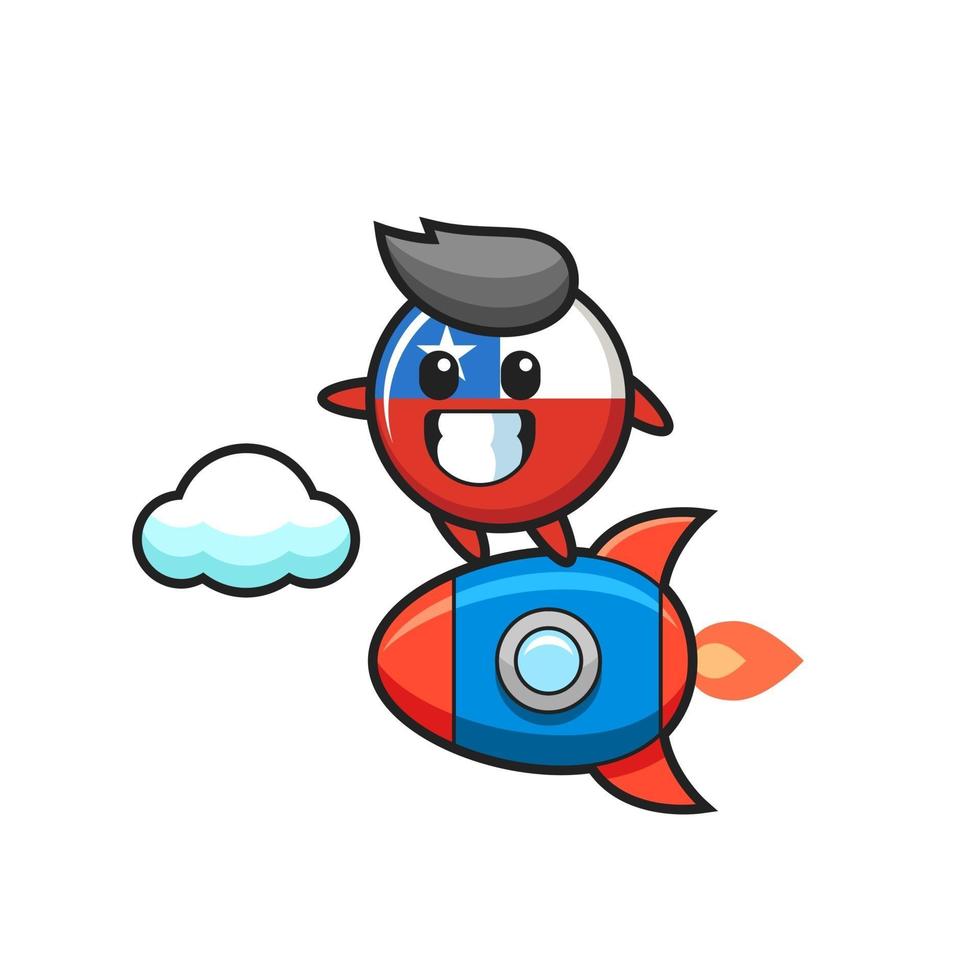 chile flag badge mascot character riding a rocket vector