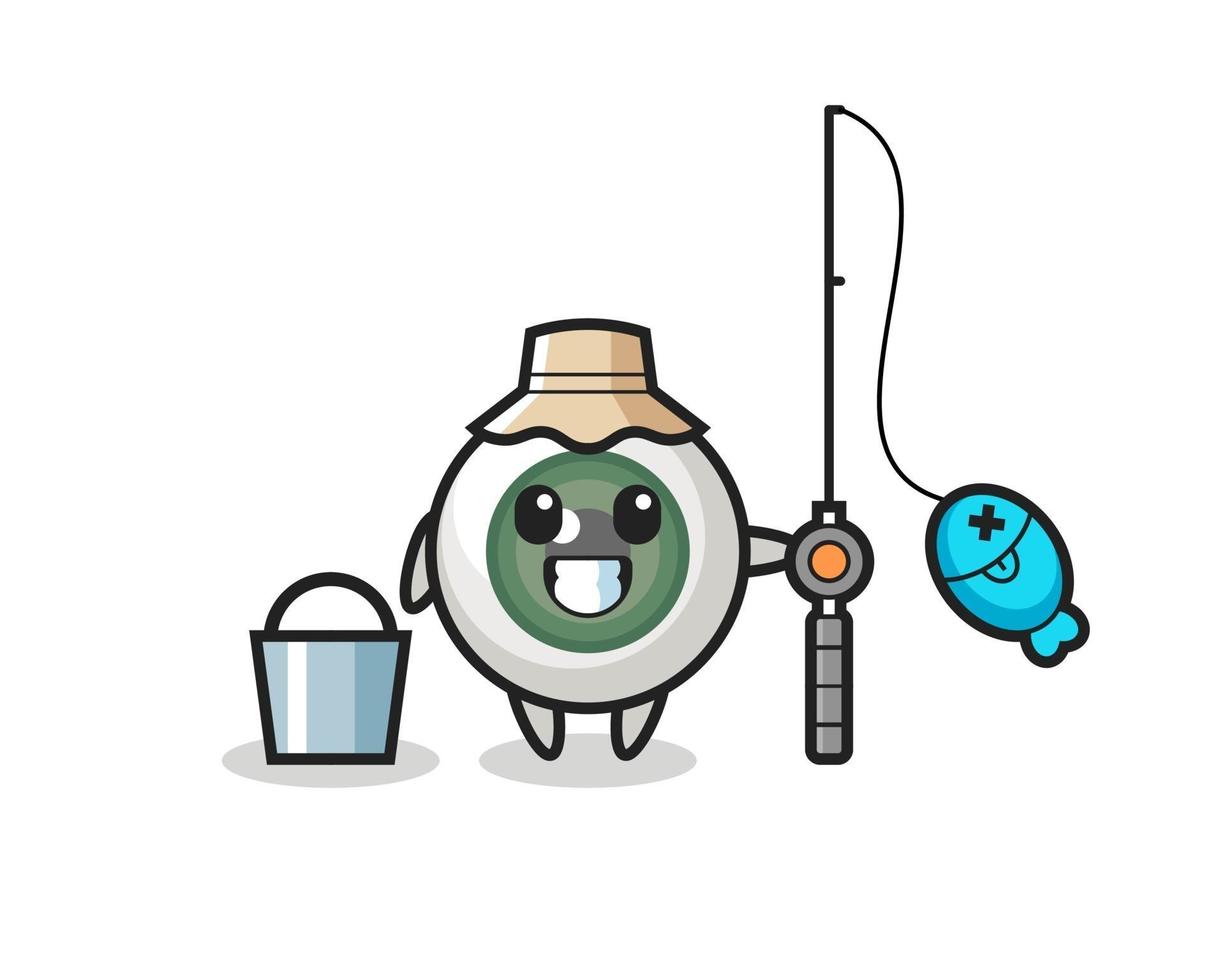 personaje mascota del globo ocular como pescador vector