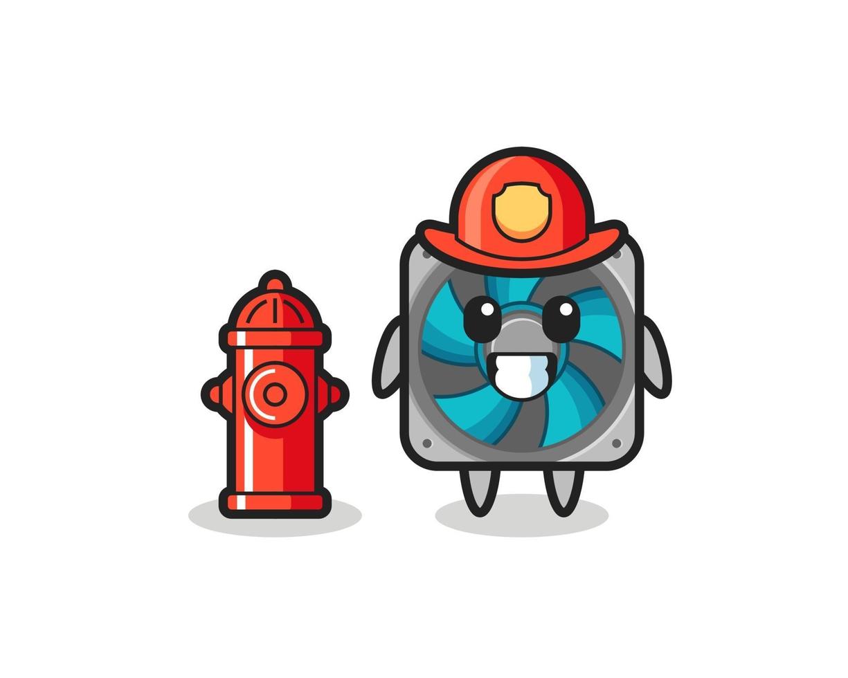 personaje mascota del ventilador de la computadora como bombero vector