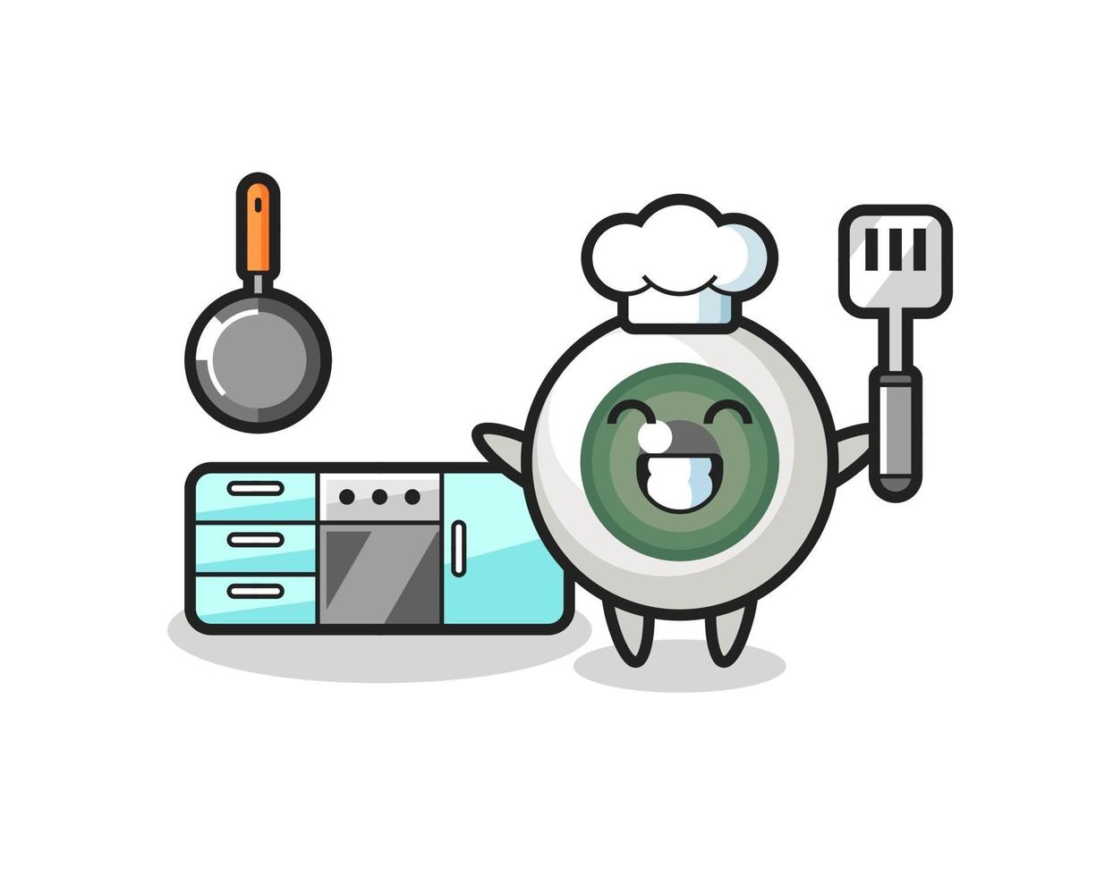 ilustración de personaje de globo ocular mientras un chef está cocinando vector