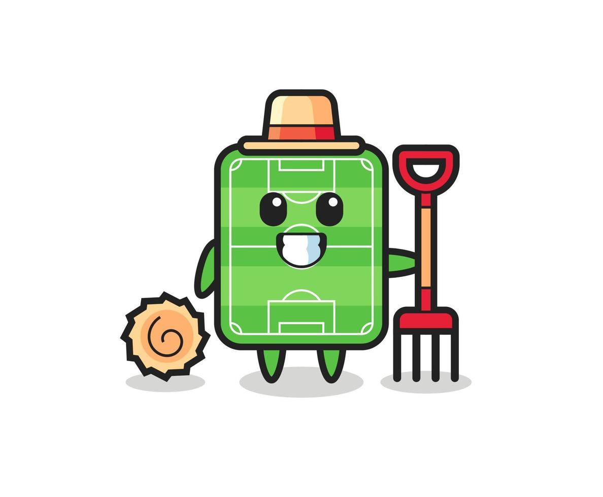 personaje mascota del campo de fútbol como agricultor vector