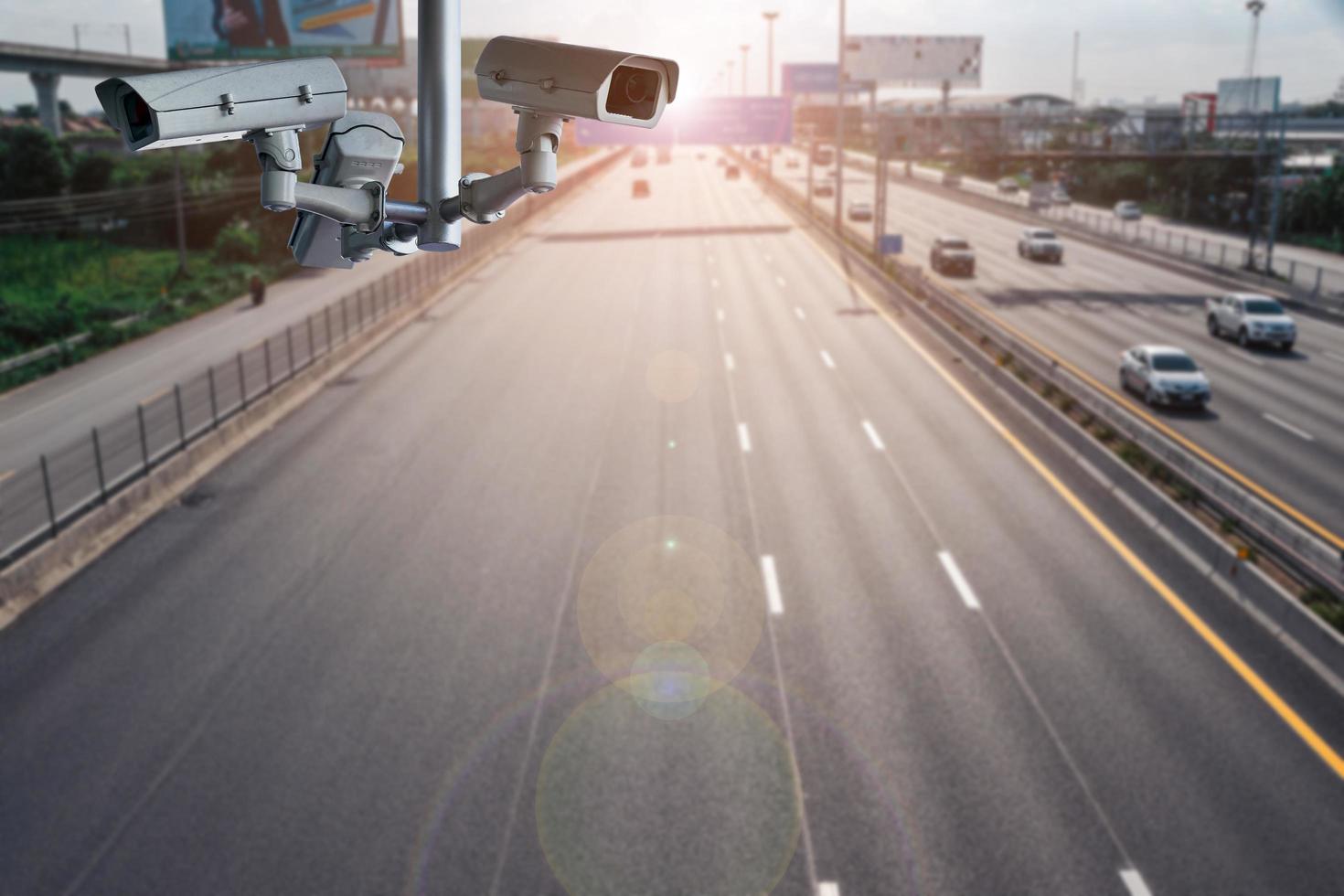 CCTV cameras on the overpass for recording on the road.ations. photo