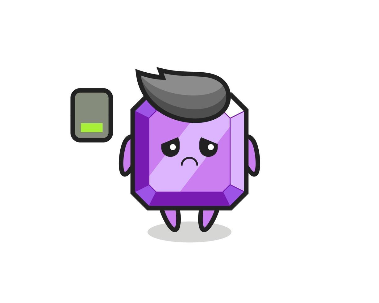 purple gemstone mascot character doing a tired gesture vector
