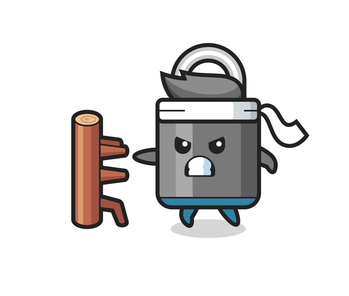 padlock cartoon illustration as a karate fighter vector