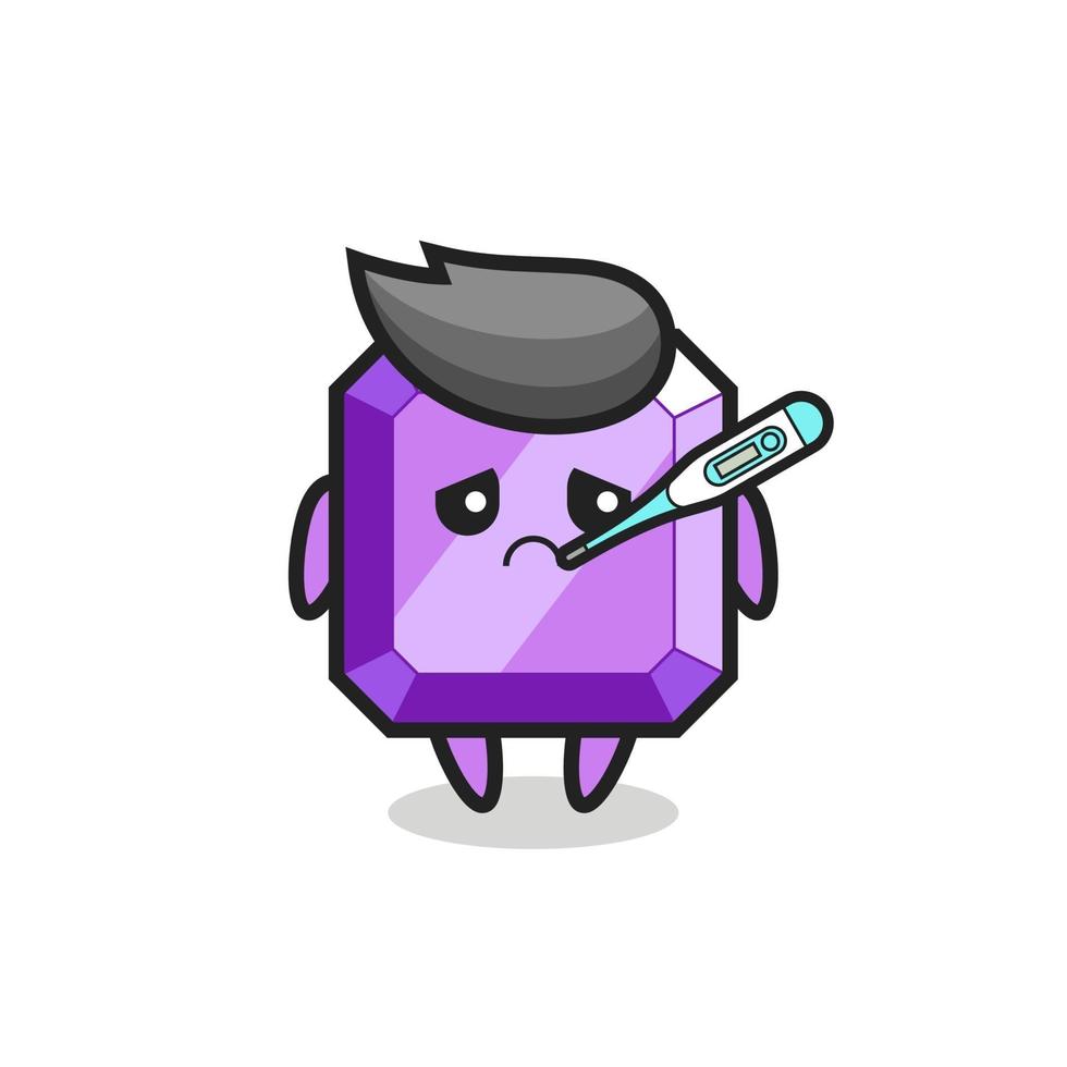 purple gemstone mascot character with fever condition vector