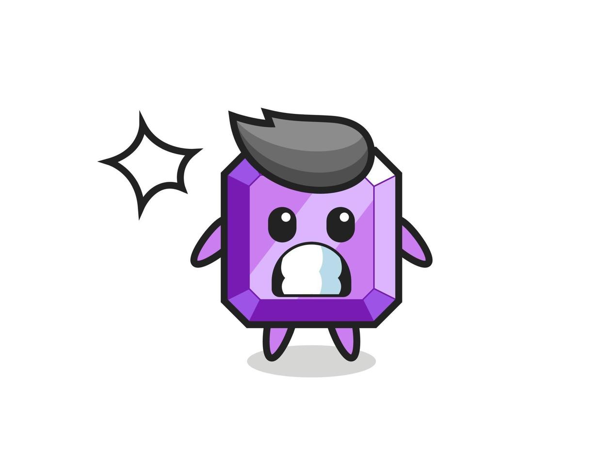 purple gemstone character cartoon with shocked gesture vector
