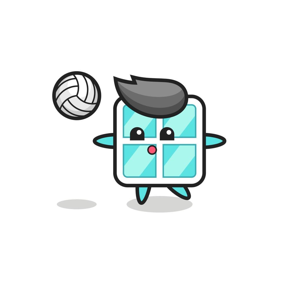 personaje de dibujos animados de ventana está jugando voleibol vector