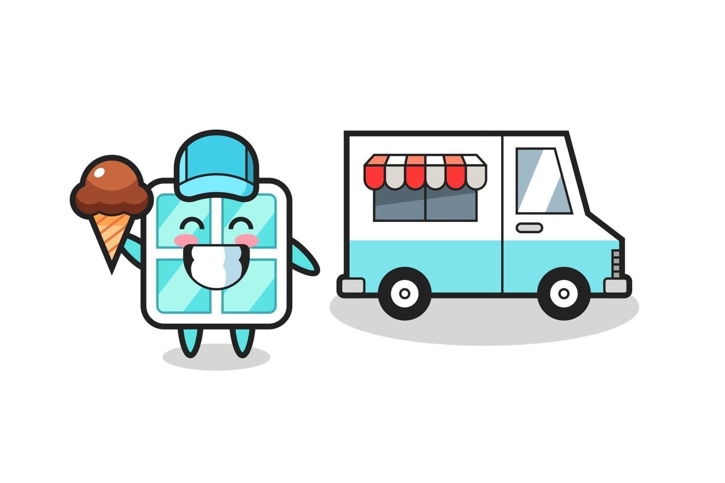 Mascot cartoon of window with ice cream truck vector