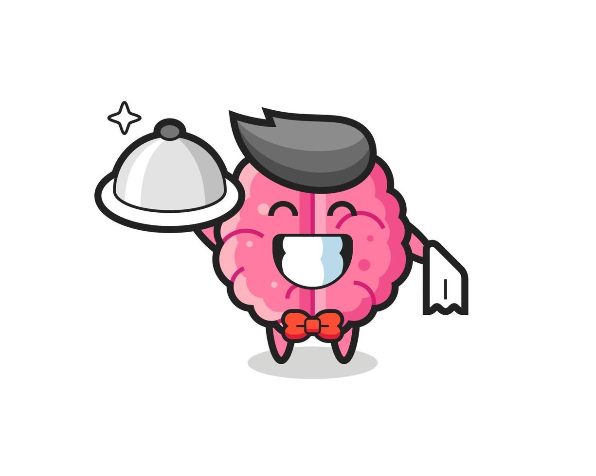 mascota del personaje del cerebro como camareros. vector