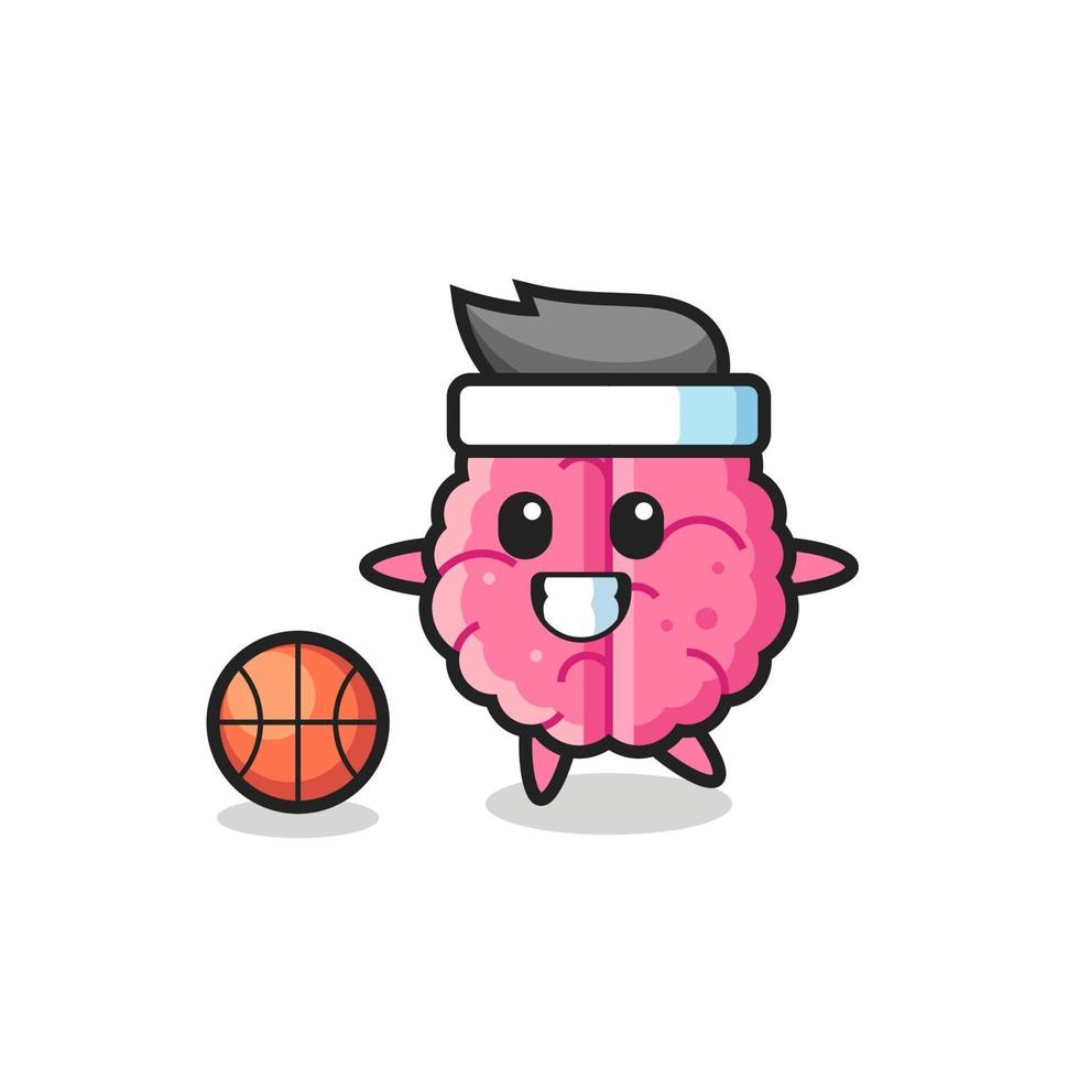 Illustration of brain cartoon is playing basketball vector