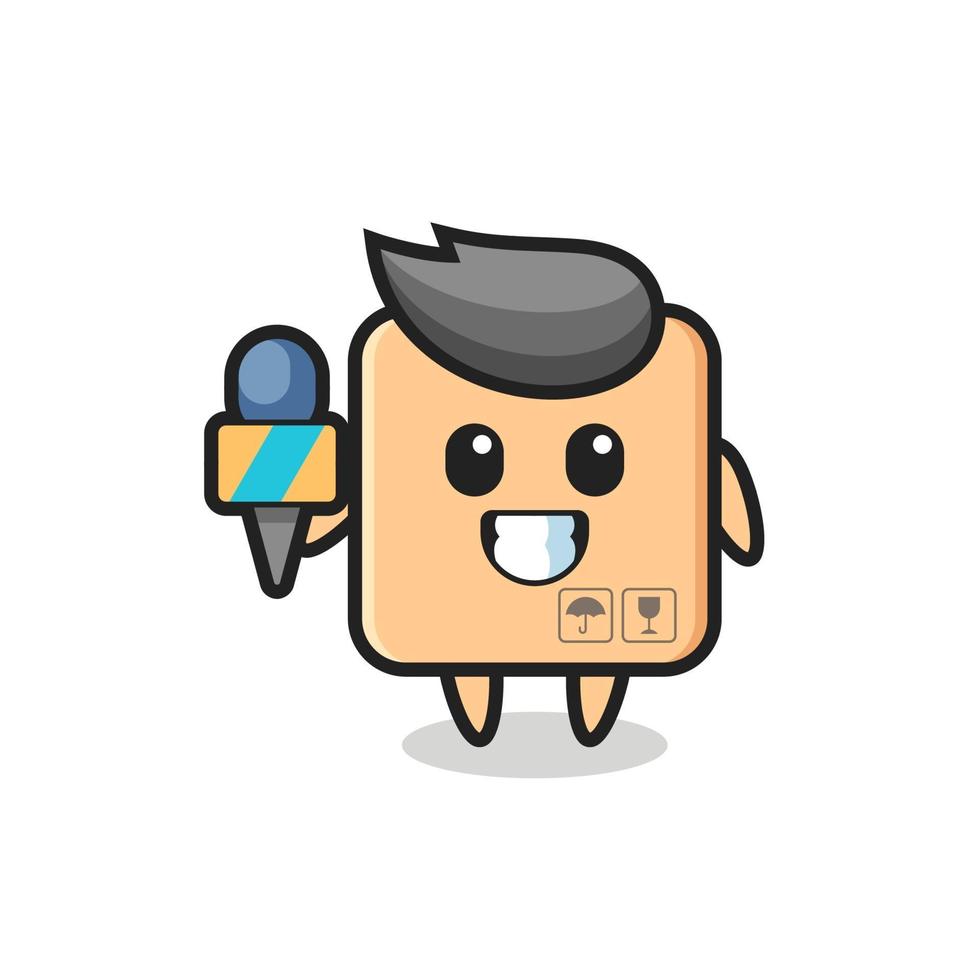 Character mascot of cardboard box as a news reporter vector