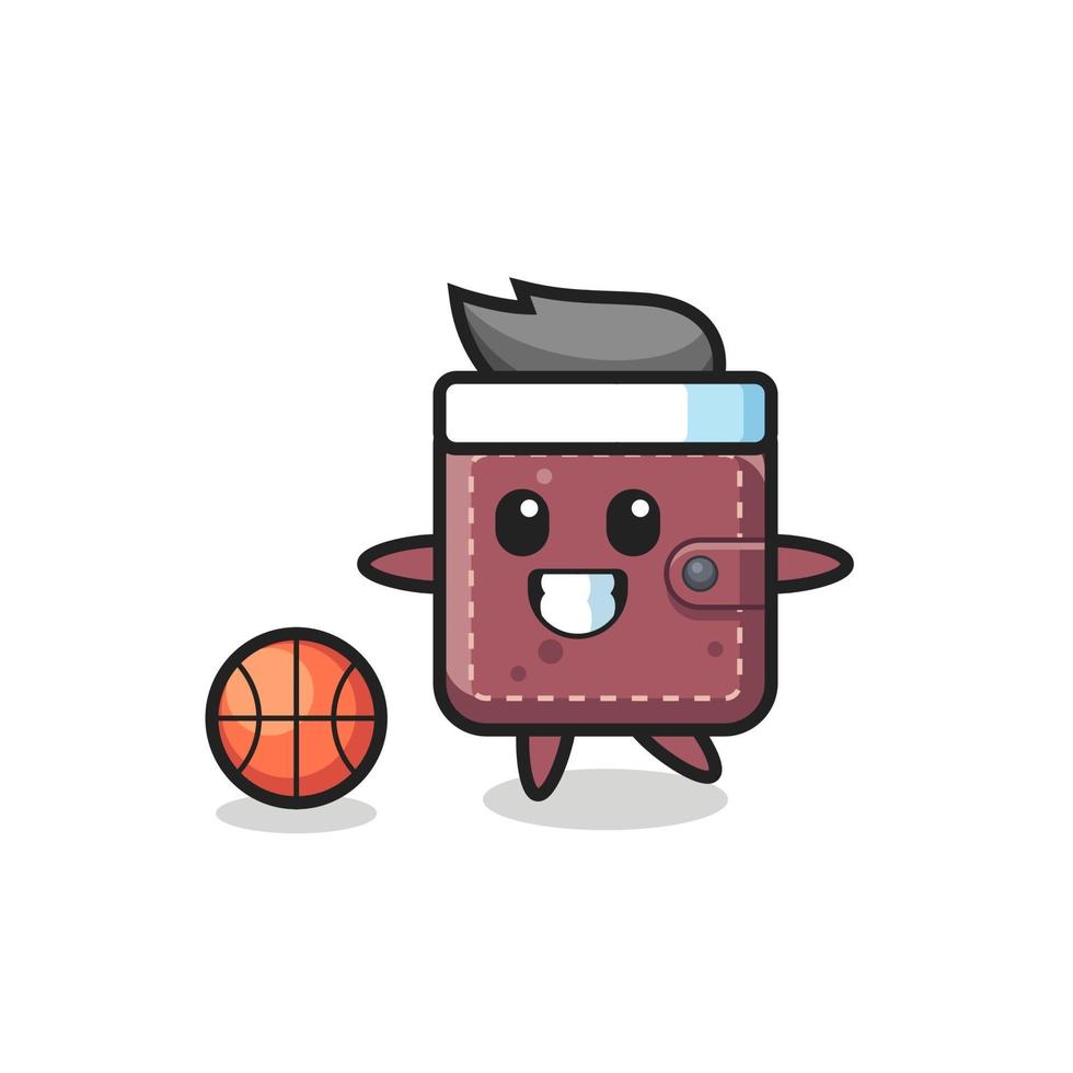 Illustration of leather wallet cartoon is playing basketball vector