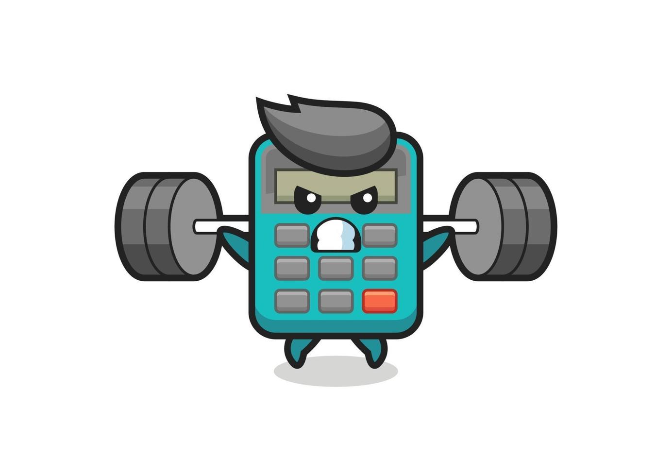 calculator mascot cartoon with a barbell vector