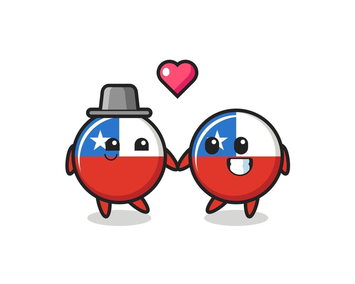 chile flag badge cartoon character couple with fall in love gesture vector