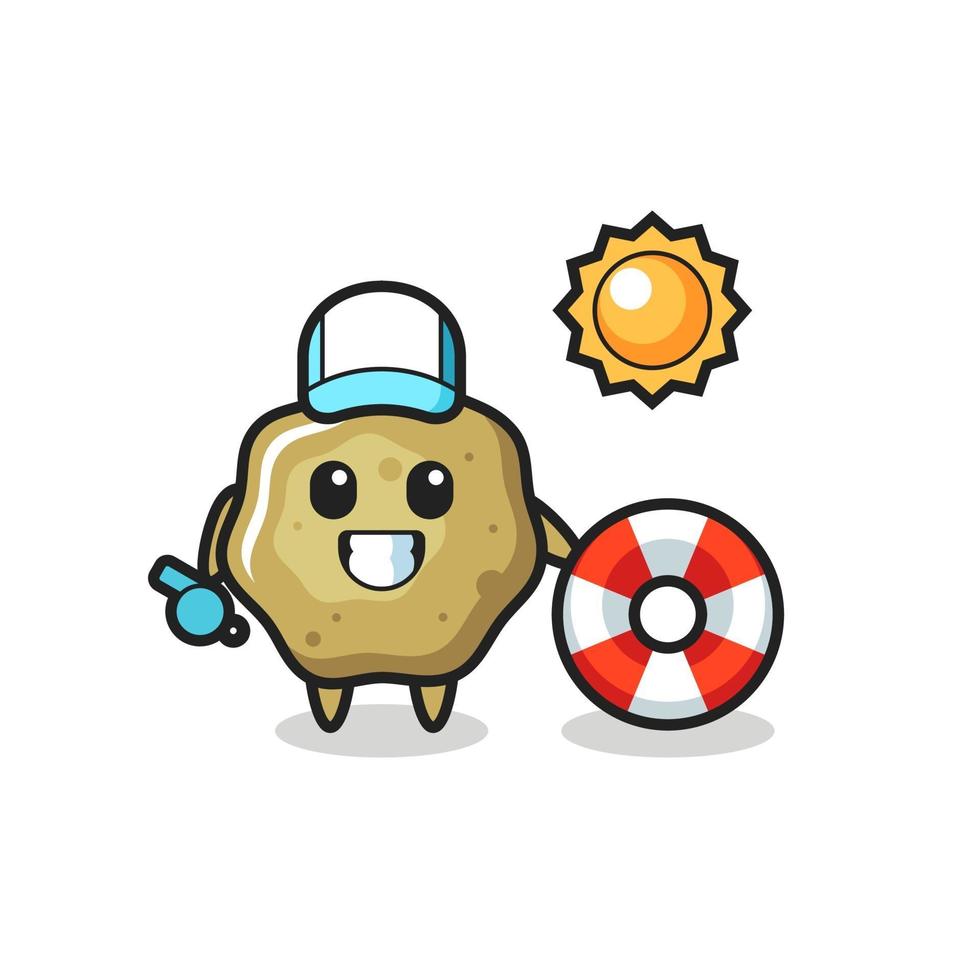 Cartoon mascot of loose stools as a beach guard vector