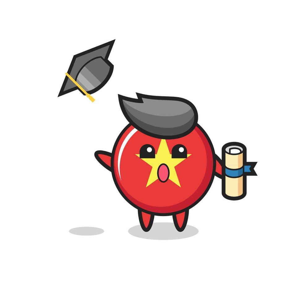 Illustration of vietnam flag cartoon throwing the hat at graduation vector