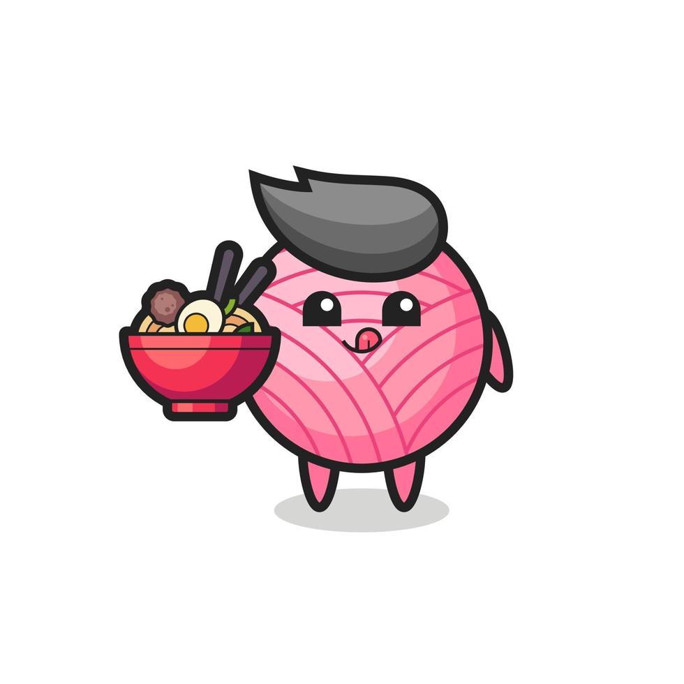 cute yarn ball character eating noodles vector