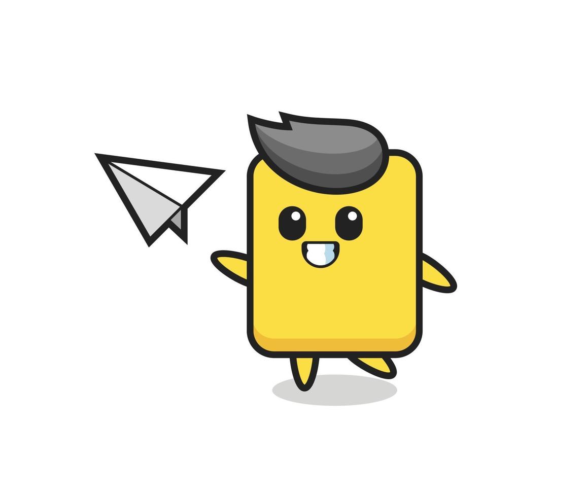 yellow card cartoon character throwing paper airplane vector