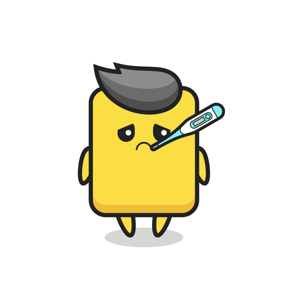 yellow card mascot character with fever condition vector