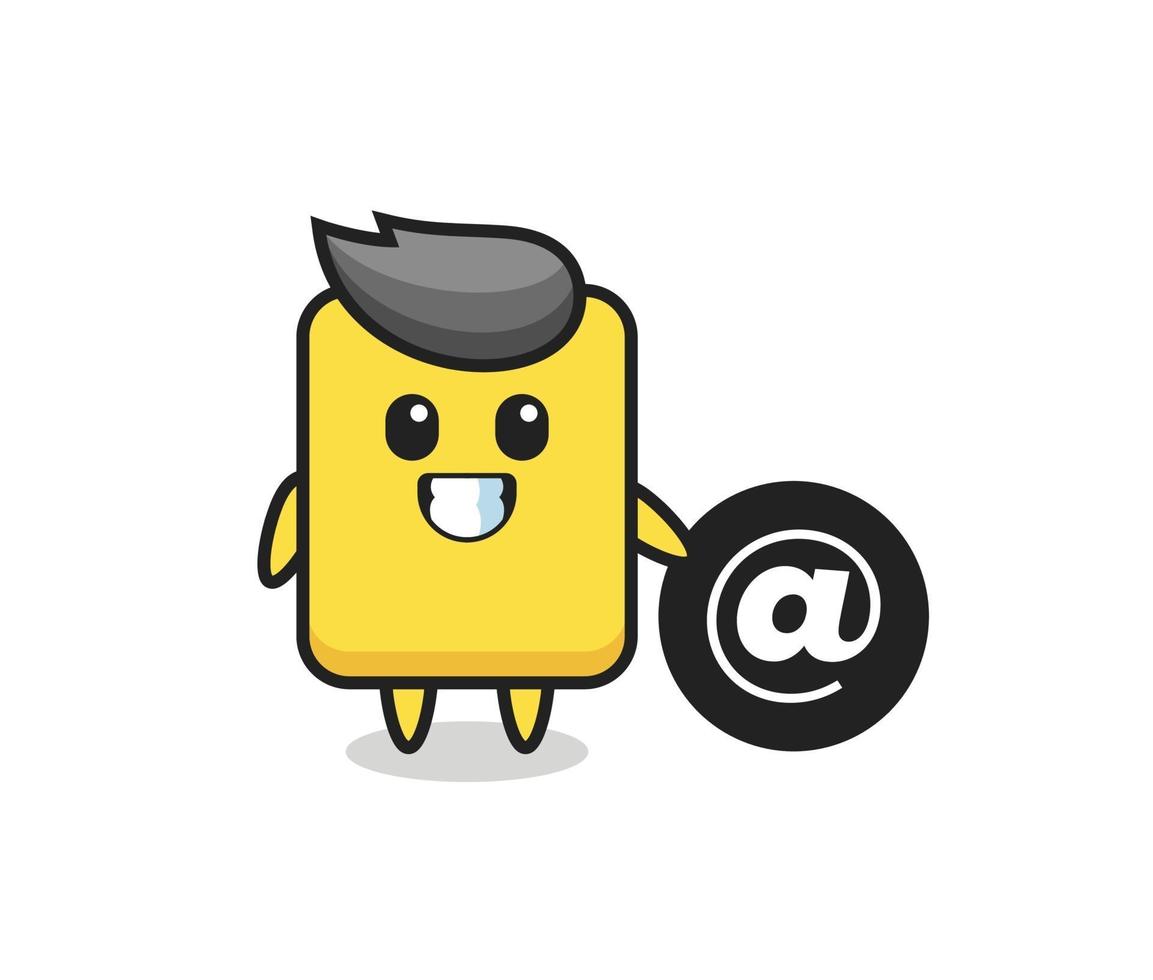 Cartoon Illustration of yellow card standing beside the At symbol vector