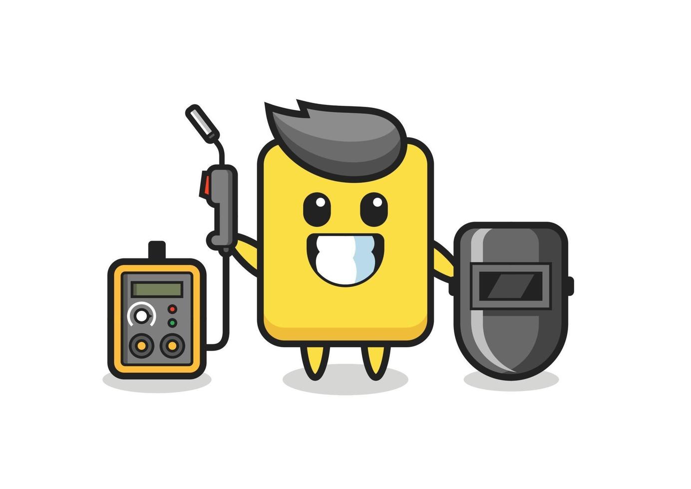 Mascota de personaje de tarjeta amarilla como soldador. vector